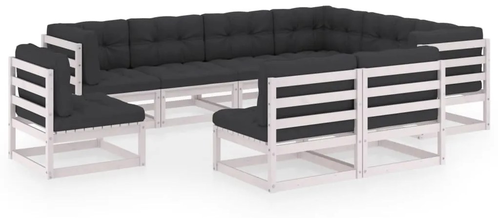 vidaXL 9 pcs conj. lounge de jardim c/ almofadões pinho maciço branco