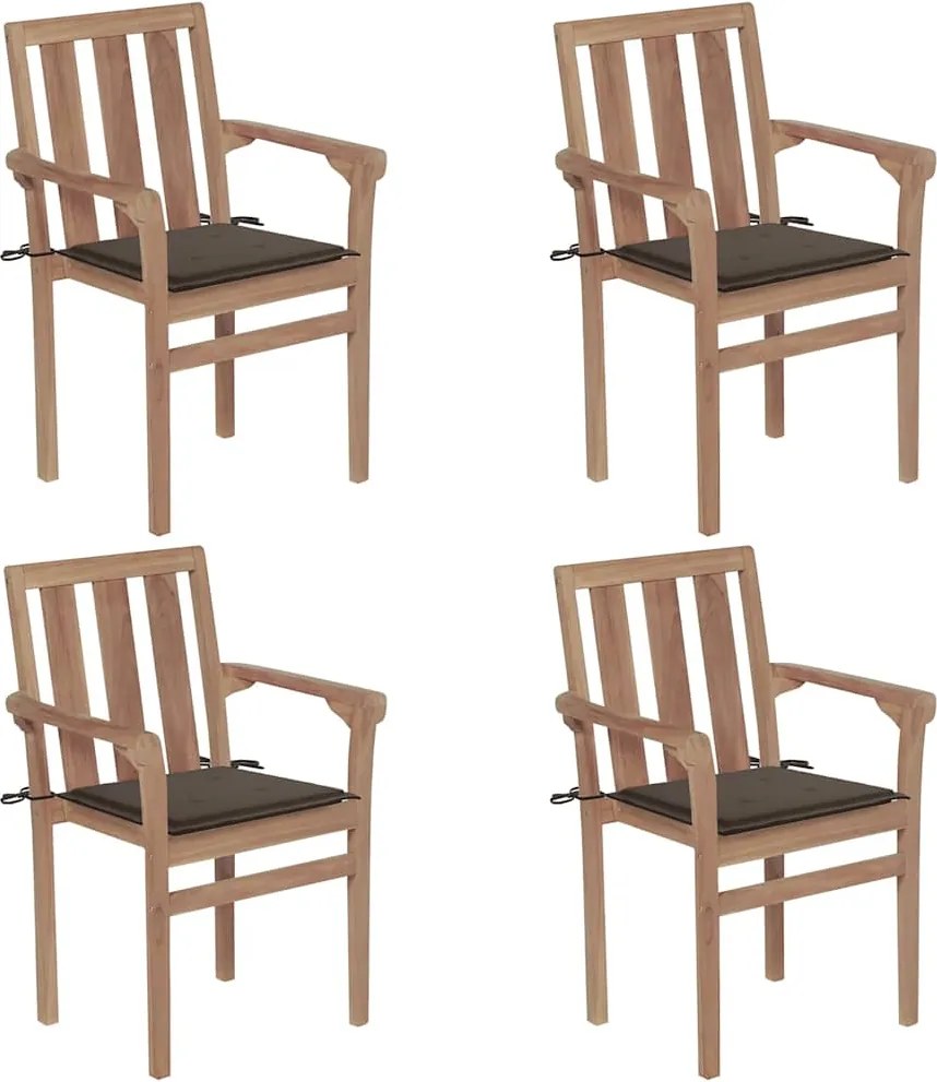 vidaXL Cadeiras de jardim empilháveis c/ almofadões 4 pcs teca maciça