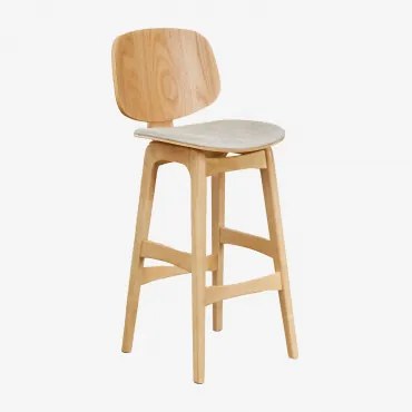 Banqueta Alta Em Madeira E Estofado Canadá Madeira Natural & ↑75 Cm & Tecido Beige - Sklum