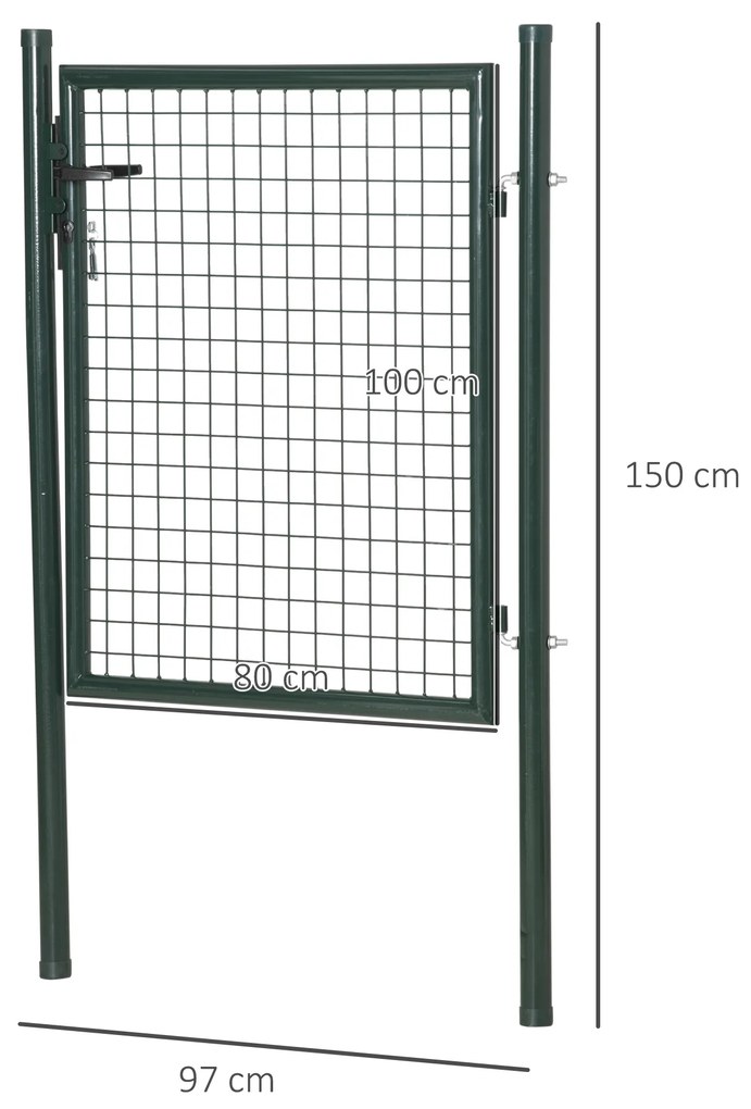 HOMCOM Porta para Vedação de Jardim de Aço com Maçaneta de Fechadura e 3 Chaves Porta de Vedação para Exterior Pátio Terraço 97x150cm Verde