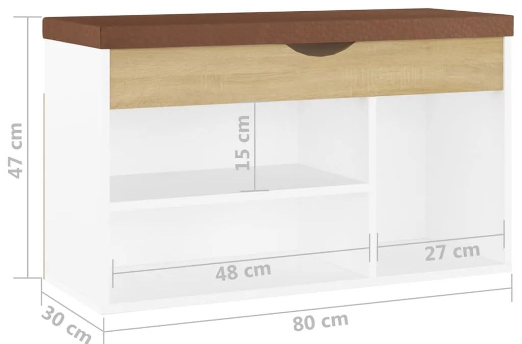 Banco sapateira + almofadão 80x30x47cm contrap. branco/sonoma