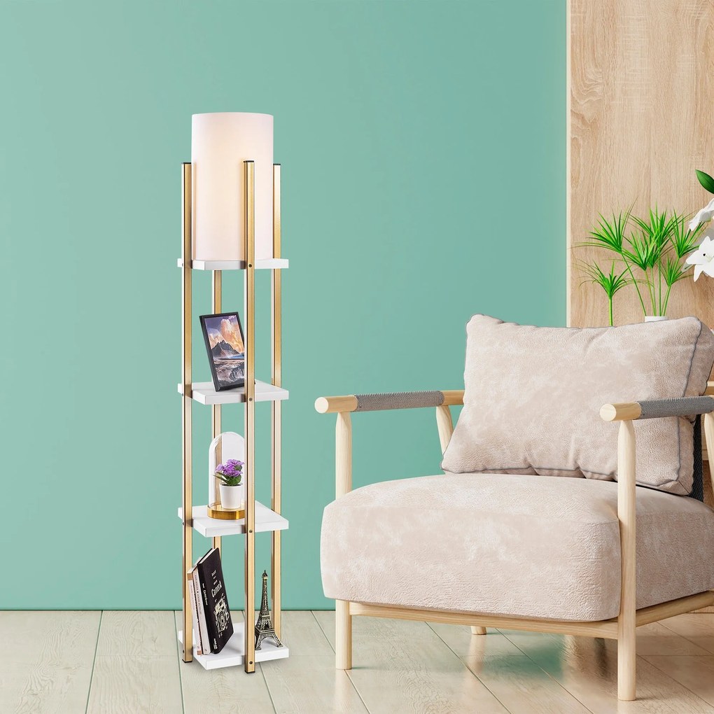 Candeeiro de Pé 7119 – Branco e Dourado – 25 x 25 x 130 cm
