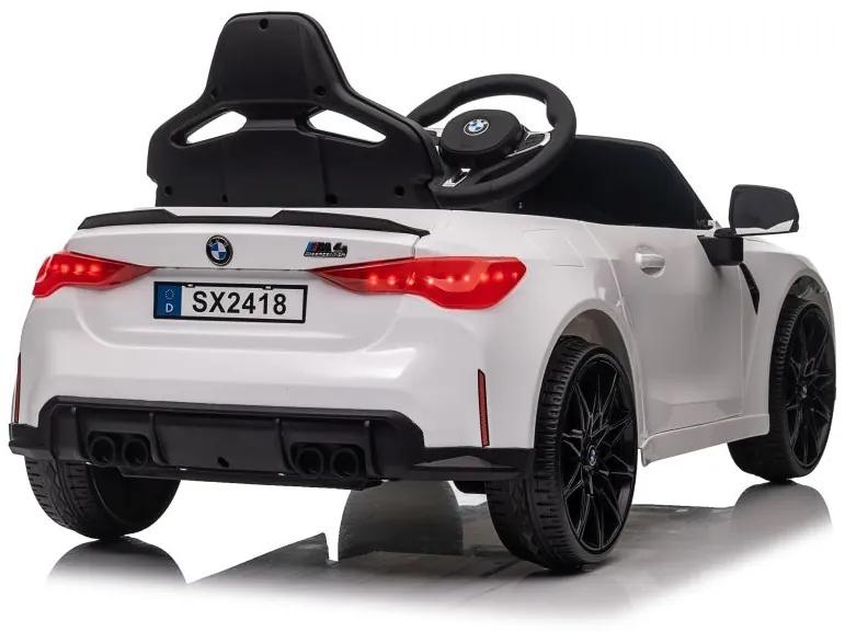 Carro elétrico infantil BMW M4, 12 volt, módulo de música, banco de couro, pneus de borracha Branco