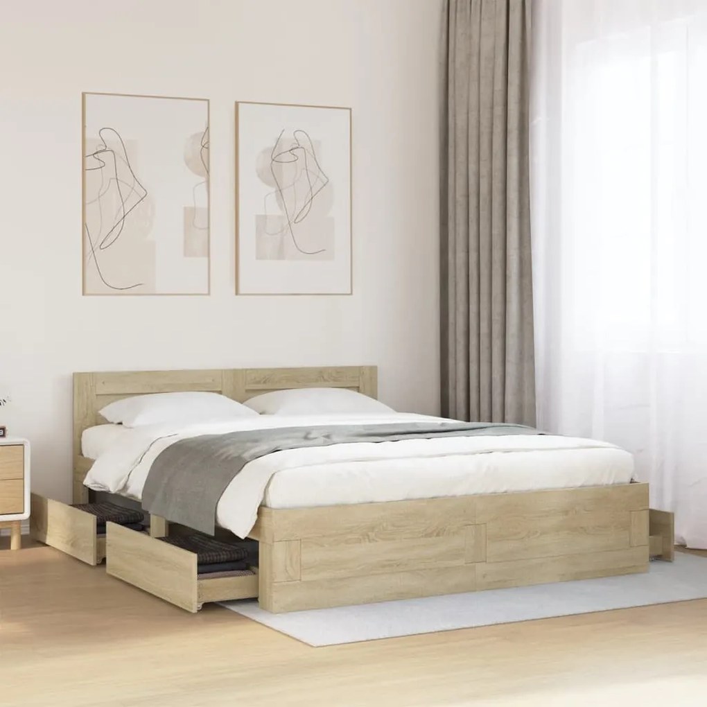 vidaXL Estrutura cama c/ cabeceira derivados madeira carvalho sonoma