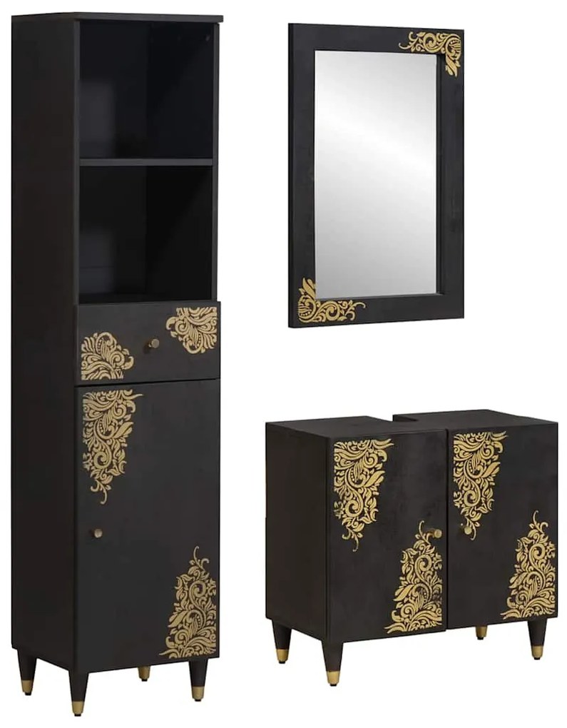 vidaXL Conjunto de Armários para Banheiro com gaveta 3 pcs Preto