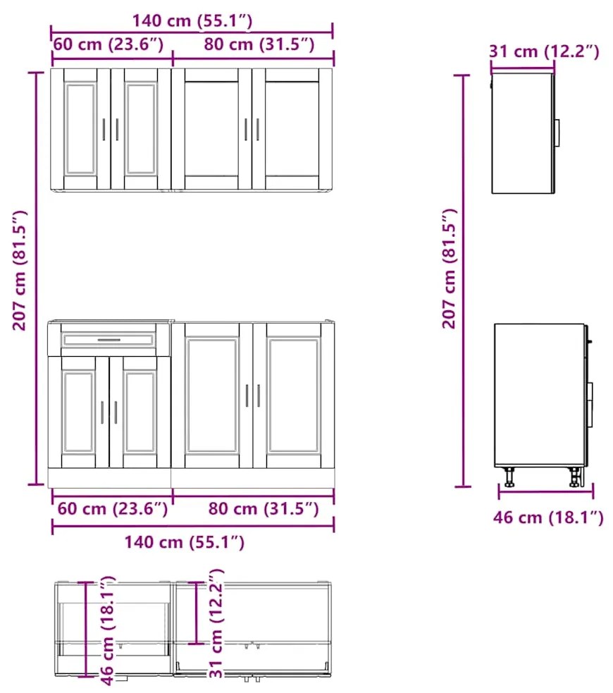 4 peças armário de cozinha conjunto Kalmar branco