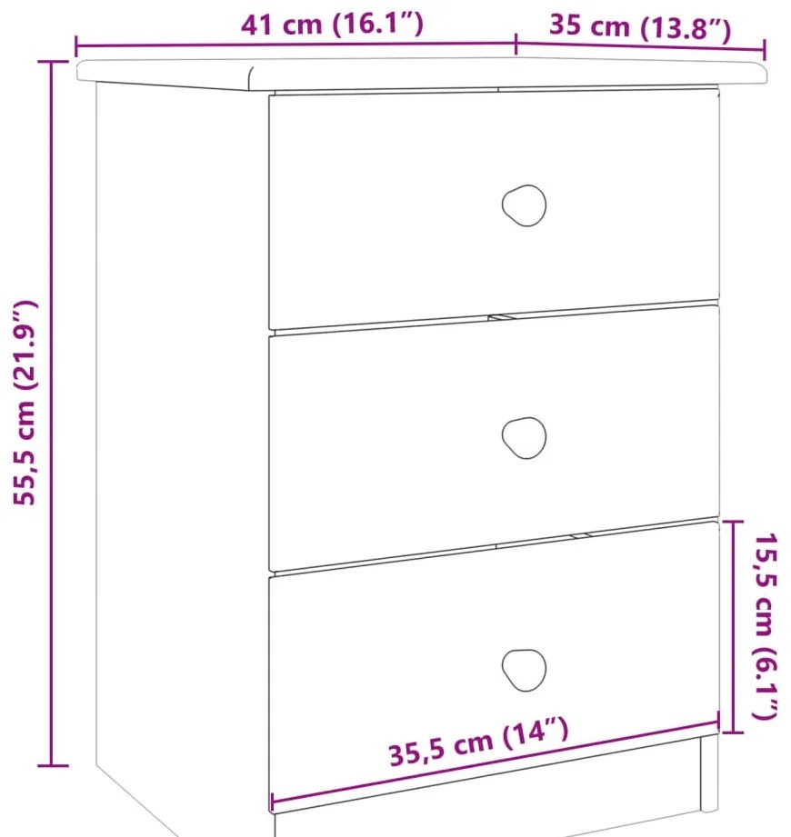 Mesa de cabeceira ALTA 41x35x55,5 cm pinho maciço branco