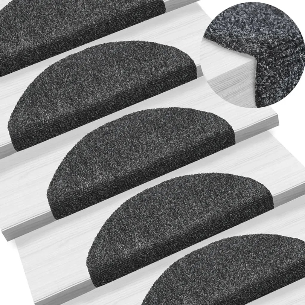 vidaXL Tapetes de escada autoadesivos 10 pcs 65x21x4 cm cinza-escuro