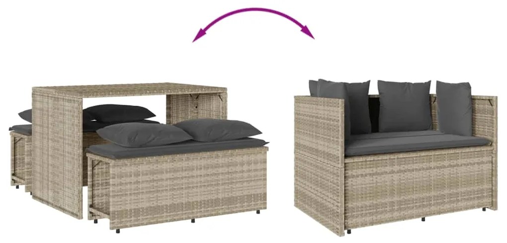3 pcs conjunto de jantar p/ jardim c/ almofadões cinzento claro