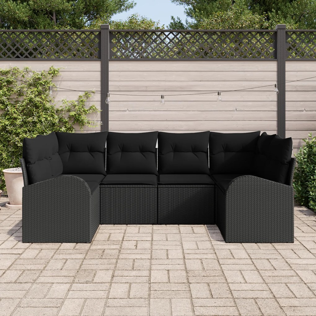 Conjunto de Sofás de Jardim vidaXL com Almofadas Preto Rattan Poliéste