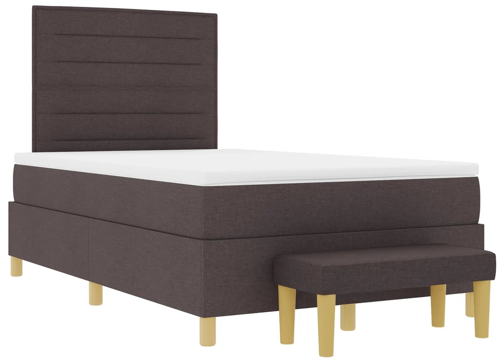 Cama Box Spring com Colchão e Banco Castanho Escuro 120x200 cm Tecido