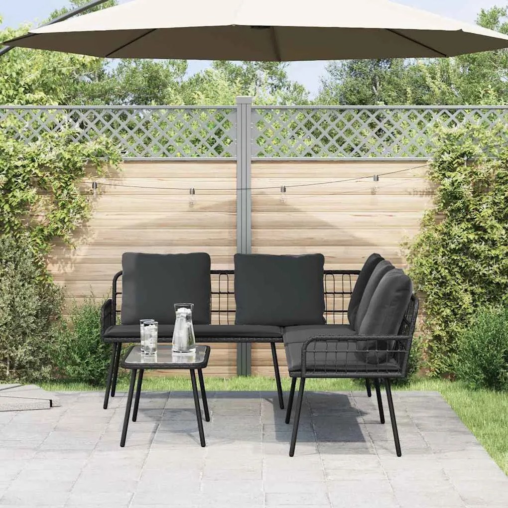 vidaXL Conjunto de Sofá de Jardim 2 pcs Preto vime PE