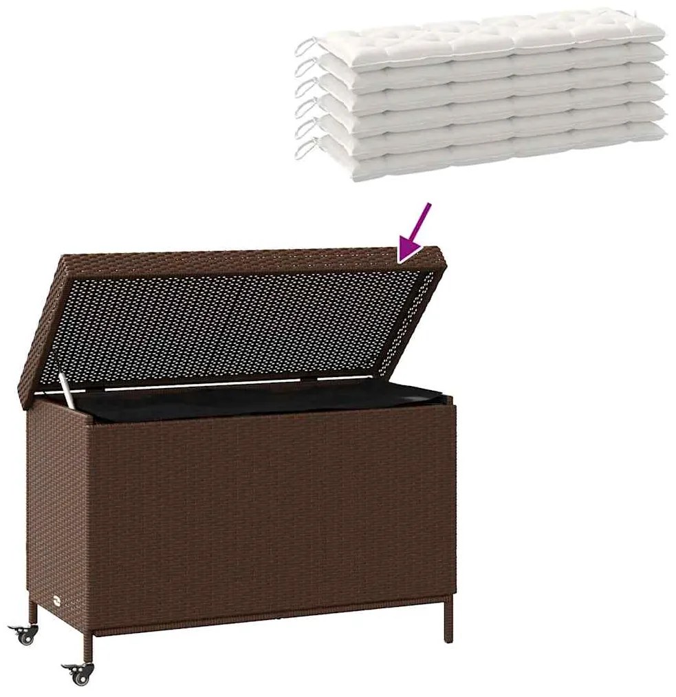 Caixa de arrumação com rodas 110x55x73 cm vime PE castanho