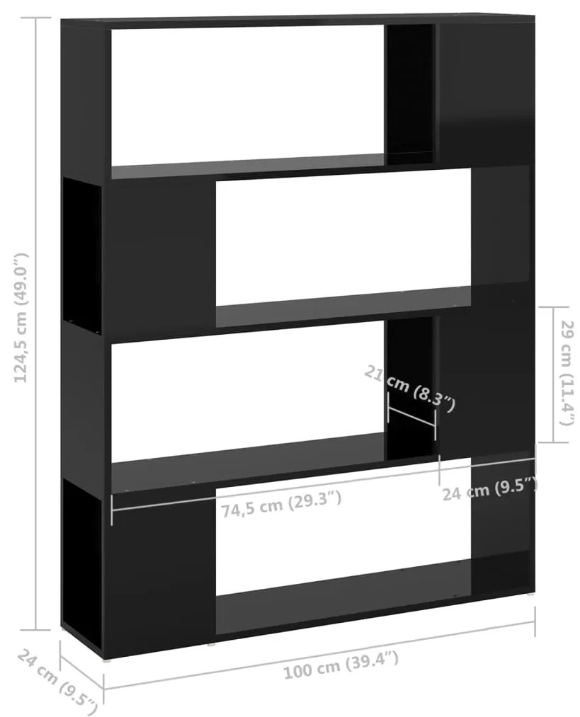 Estante/divisória 100x24x124 cm preto brilhante