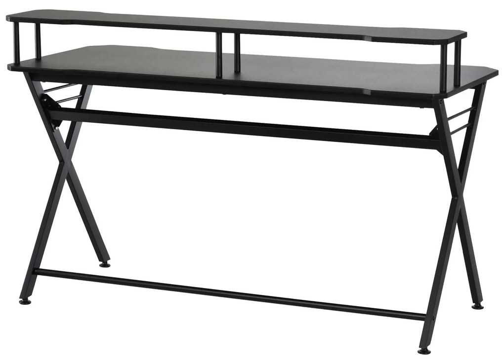HOMCOM Mesa gaming para jogos secretária com suporte para monitor e fones de ouvido 140x60x90 cm Preto