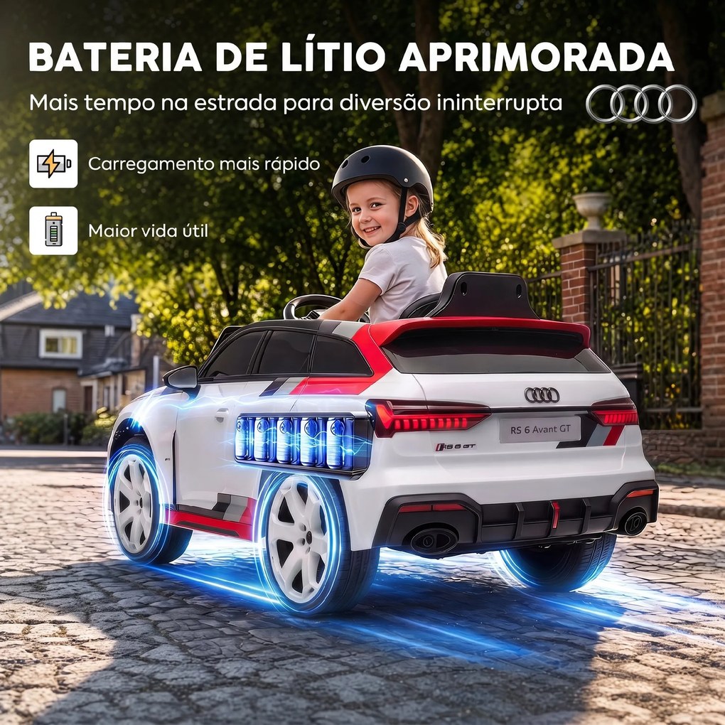 Carro Elétrico para Crianças Audi RS 6 Avant GT 12V com Comando à Distância 2,4 G Motor Duplo Arranque Suave e Suspensão