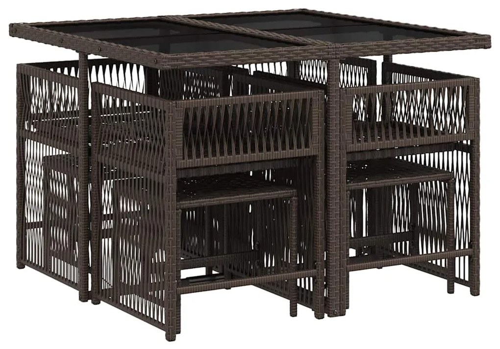 9 pcs conjunto jantar p/ jardim c/ almofadões vime PE castanho