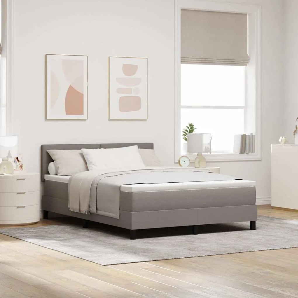 vidaXL Cama Box com colchão Cinzento-acastanhado 140 x 200 cm tecido