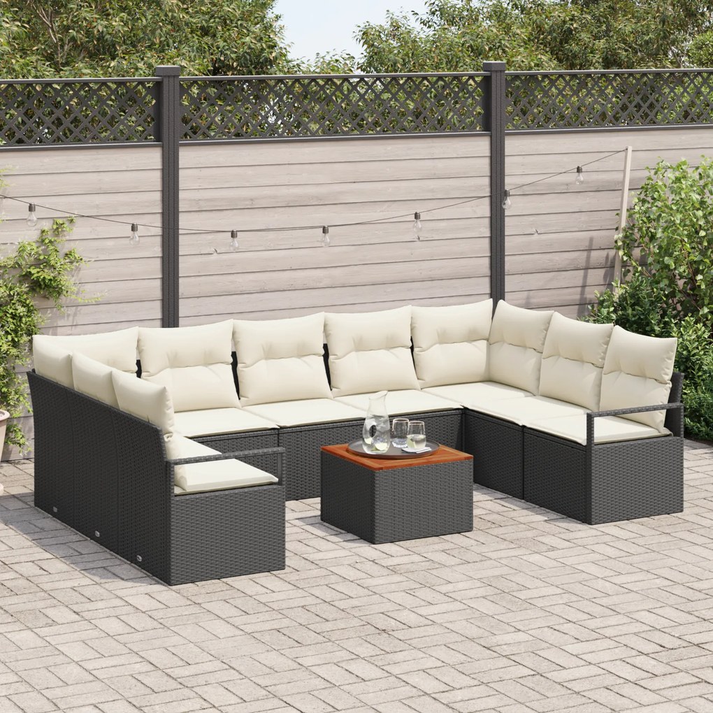 Conjunto de Sofá de Jardim vidaXL de 10 Peças com Almofadas Preto Ratt
