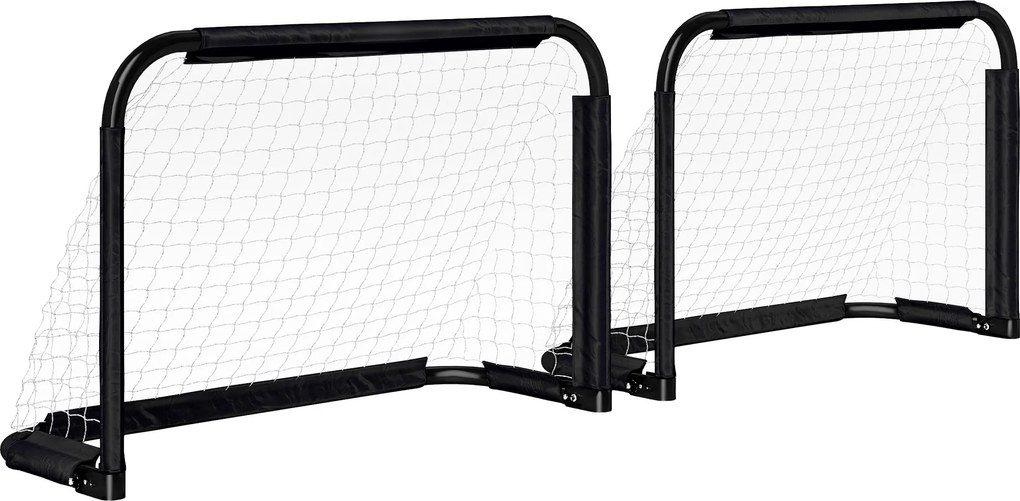 HOMCOM Conjunto de 2 Balizas de Futebol Dobráveis Portáteis com Suporte de Metal e Rede para Treino de Futebol 90x36x60 cm Preto | Aosom Portugal