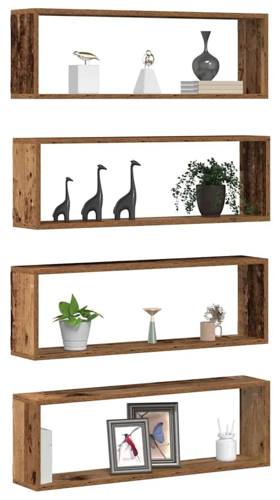 Prateleiras de Parede vidaXL 4 pcs Madeira Velha 80x15x26 cm Madeira R
