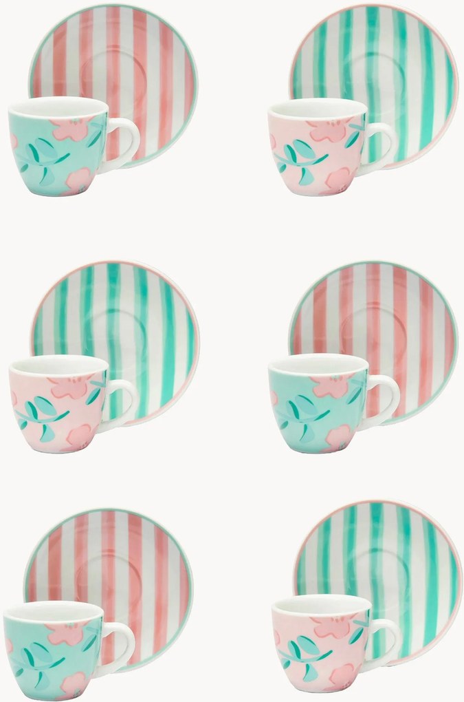 Chávenas de chá em porcelana com pires Primula, conjunto de 12