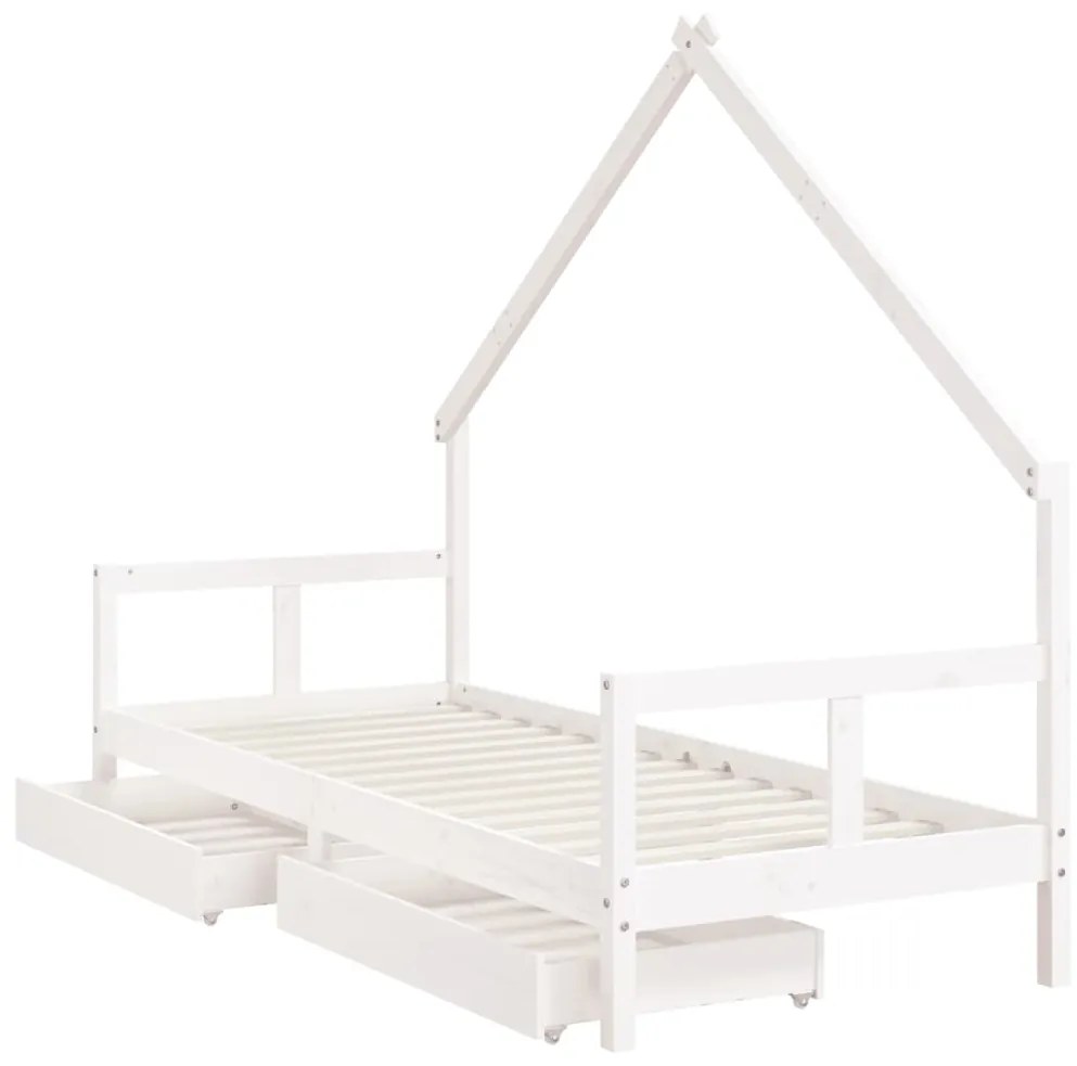 Estrutura cama infantil c/ gavetas 80x200cm pinho maciço branco