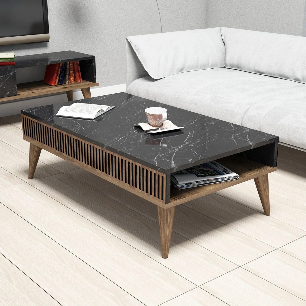 Mesa de Centro Milan – Nogal/Preto – 105x34,6x60 cm