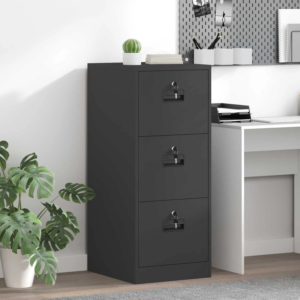 vidaXL Armário de Arquivo Preto 44 x 50 x 106.5 cm Aço Laminado a Frio