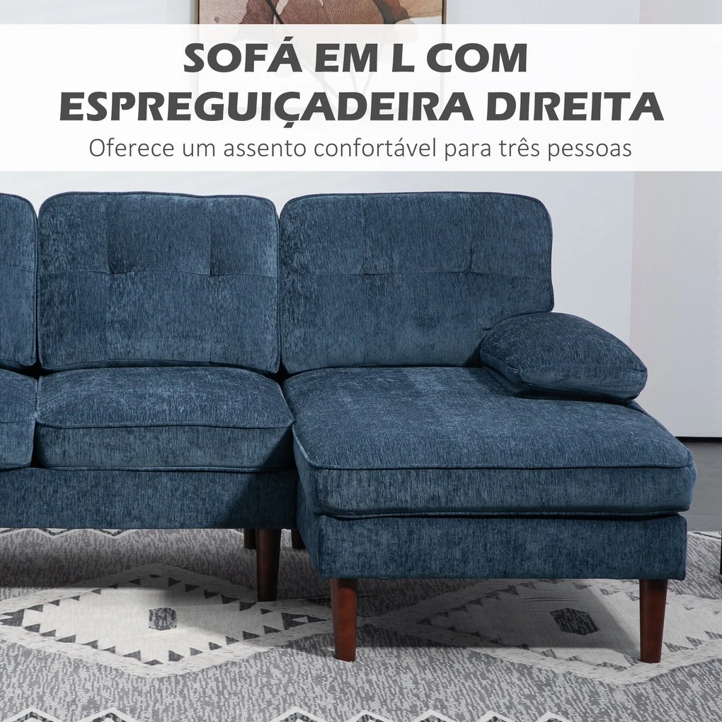 Sofá de Canto "Porto" com Chaise Longue - 215x142x88 cm - Azul - Estof