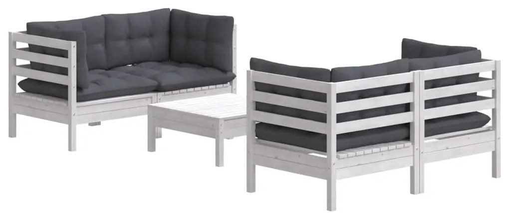 5 pcs conj. lounge de jardim com almofadões antracite pinho
