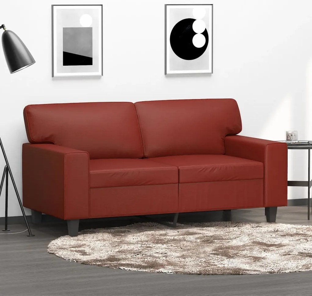 vidaXL Sofá de 2 lugares 120 cm couro artificial vermelho tinto
