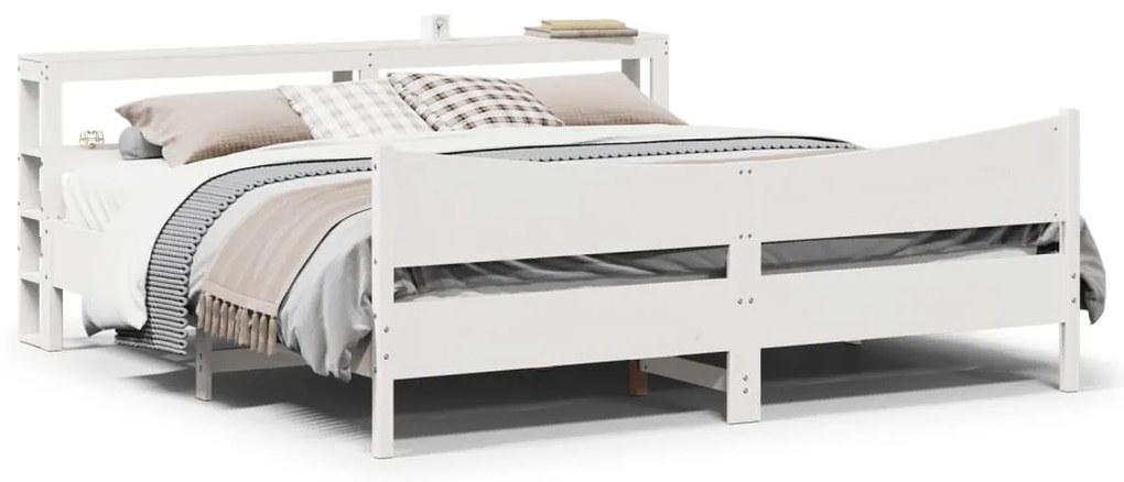 Estrutura de cama com cabeceira 200x200 cm pinho maciço branco