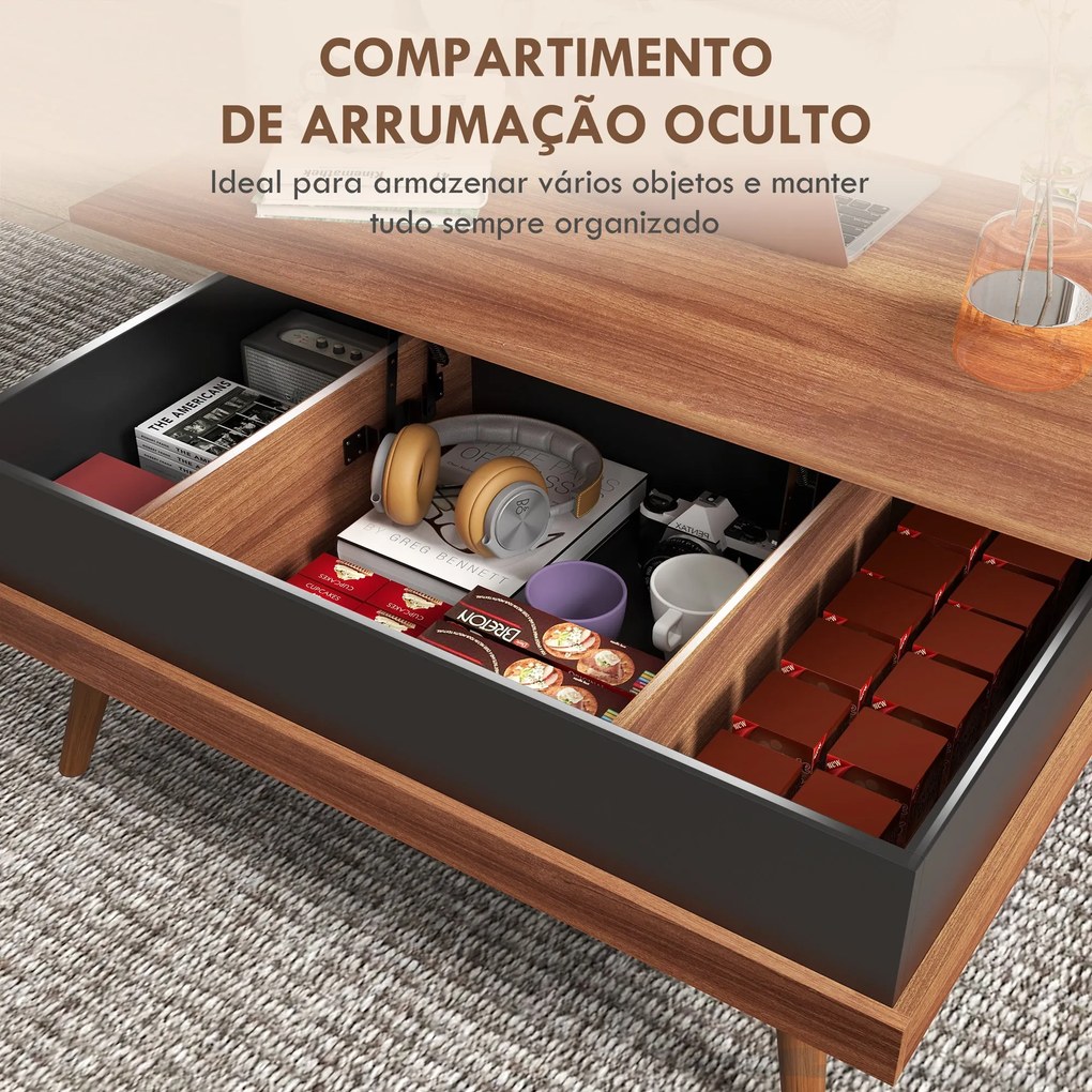 Mesa de Centro Elevatória – Table Basse Noire – 100x79x54 cm – Castanh