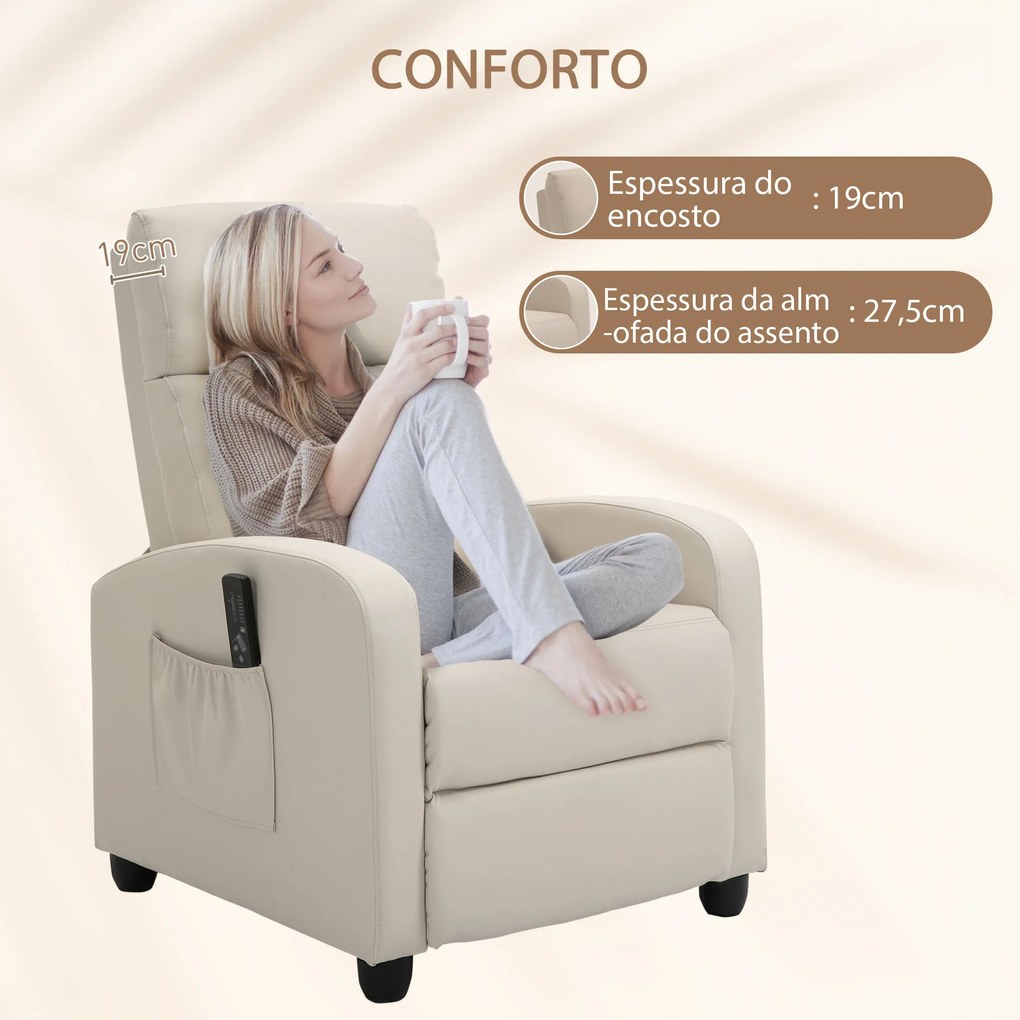 Poltrona de Massagens Reclinável com Controle Remoto, 2 Zonas de Massa