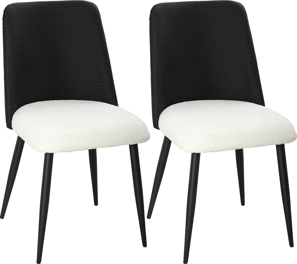 HOMCOM Conjunto de 2 Cadeiras de Cozinha com Encosto em PU Pernas de Aço e Assento Acolchoado 47,5x57x84 cm Preto e Bege | Aosom Portugal