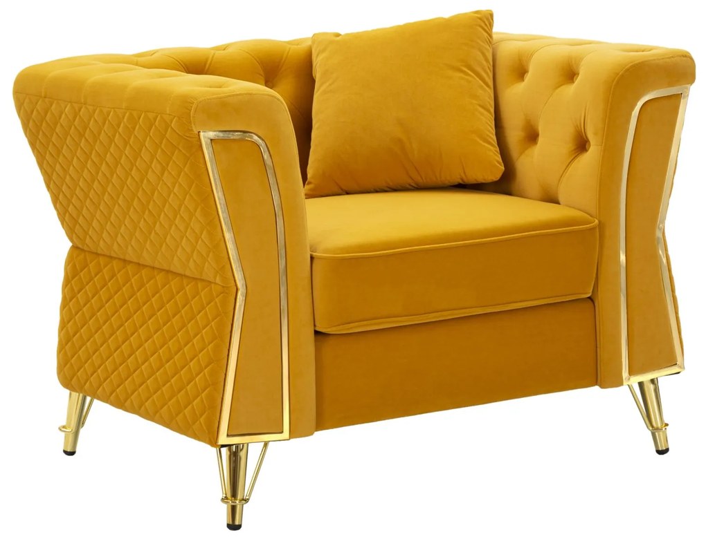 Poltrona Emy Mustard com Almofada - Madeira e Veludo Mostarda com Pern