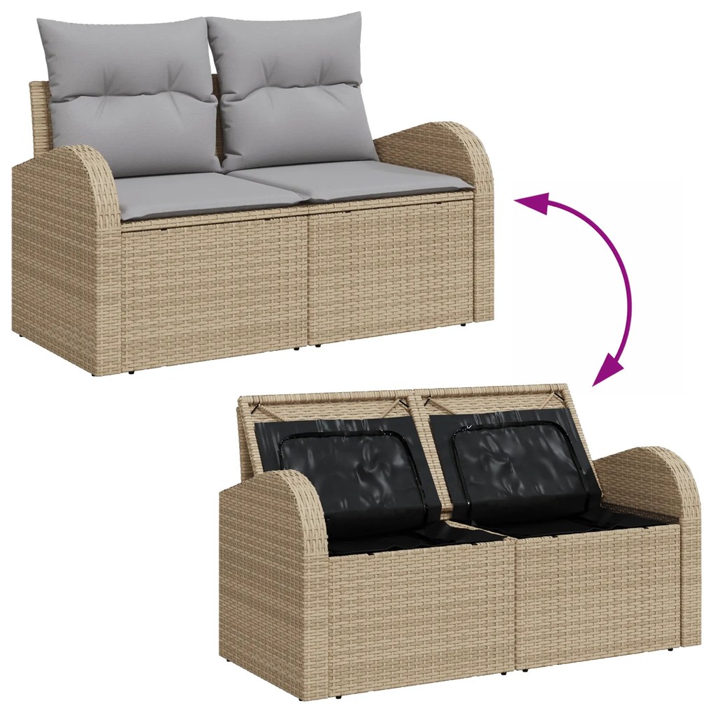 Conjunto de Sofá de Jardim vidaXL de 7 Peças com Almofadas Bege Rattan