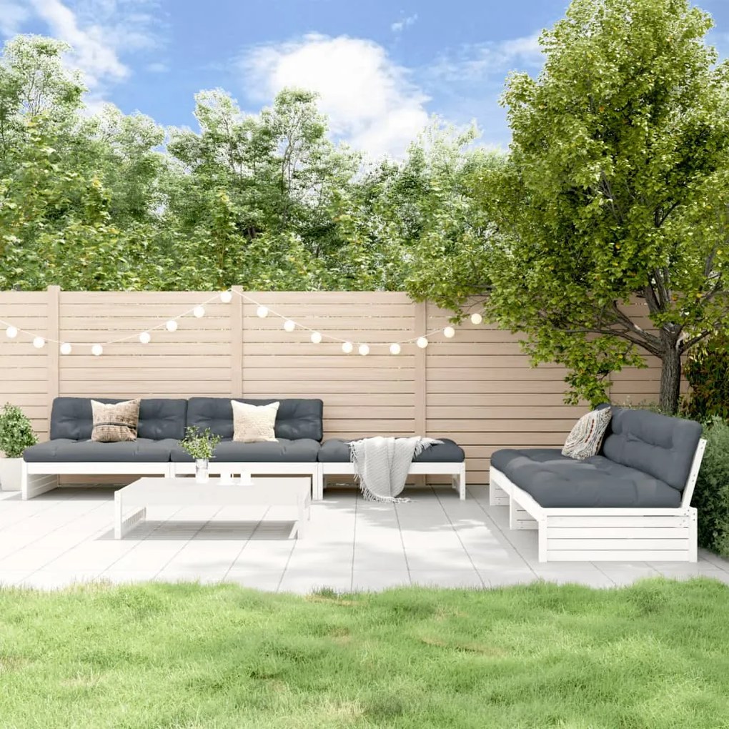 6 pcs conjunto lounge de jardim pinho maciço branco