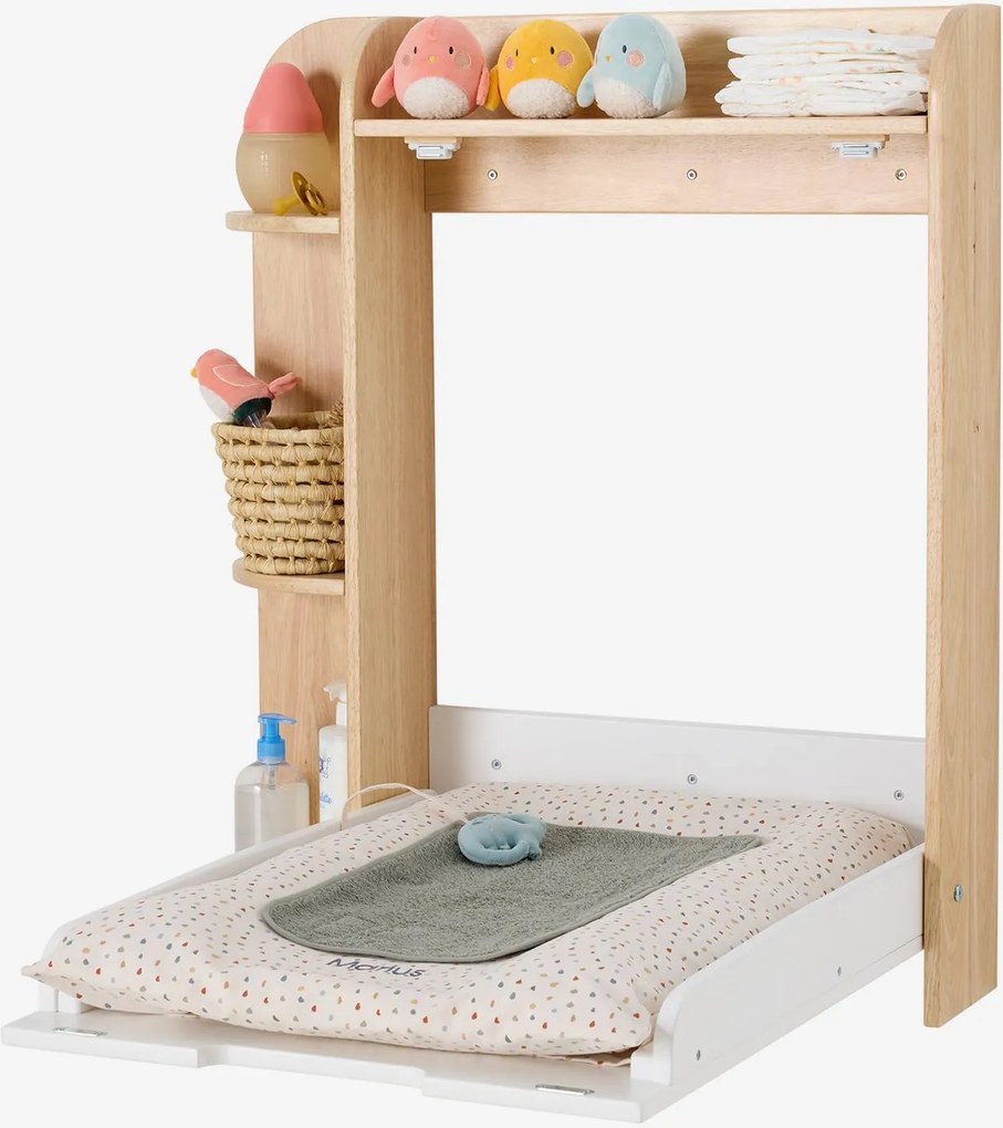 Mesa muda fraldas de parede com arrumação madeira