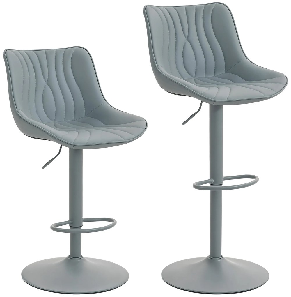 HOMCOM Conjunto de 2 Bancos de Bar Bancos Altos de Cozinha Giratórios com Altura Ajustável e Couro Sintético 47,5x54x92-110 cm Cinzento | Aosom Portugal