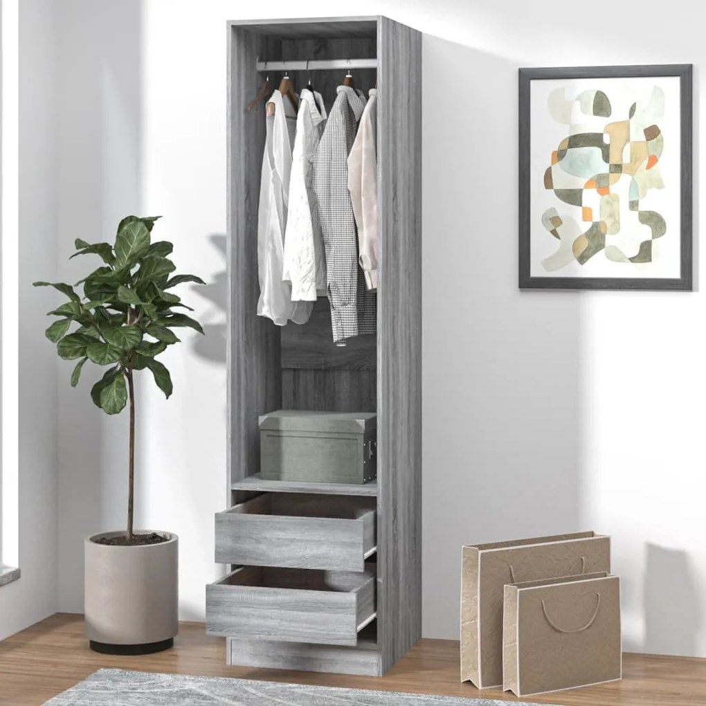 815349 vidaXL Roupeiro gavetas 50x50x200 cm derivados madeira sonoma cinzento
