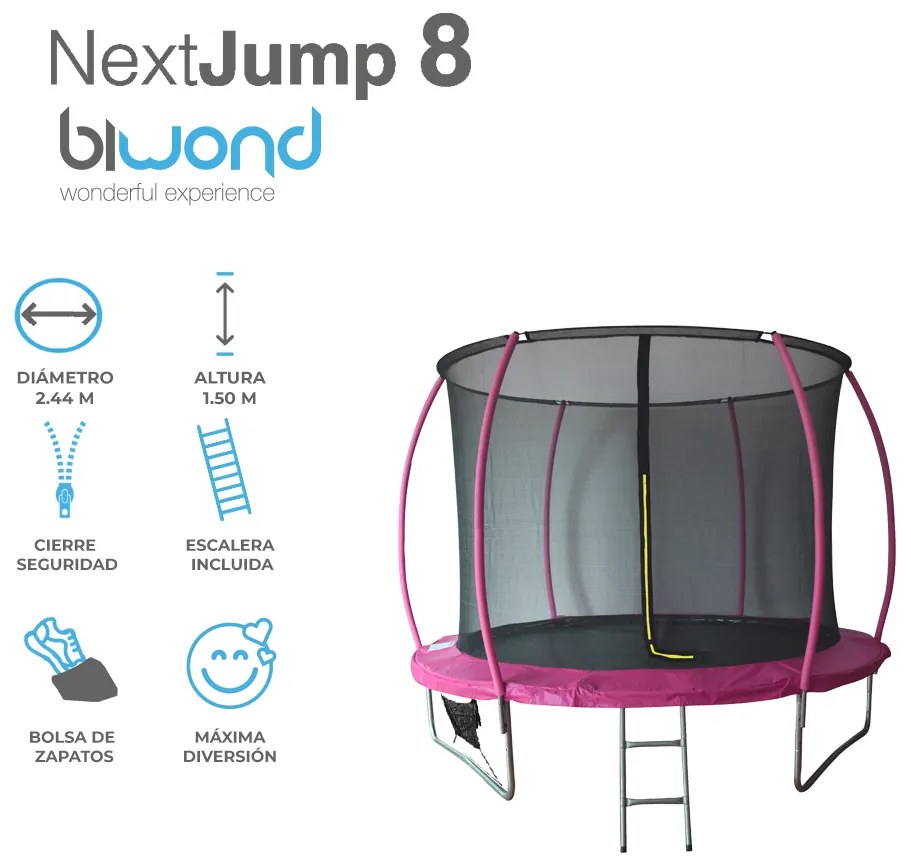 Trampolín Cama Elástica 2.44m NextJump 8 Biwond Rosa