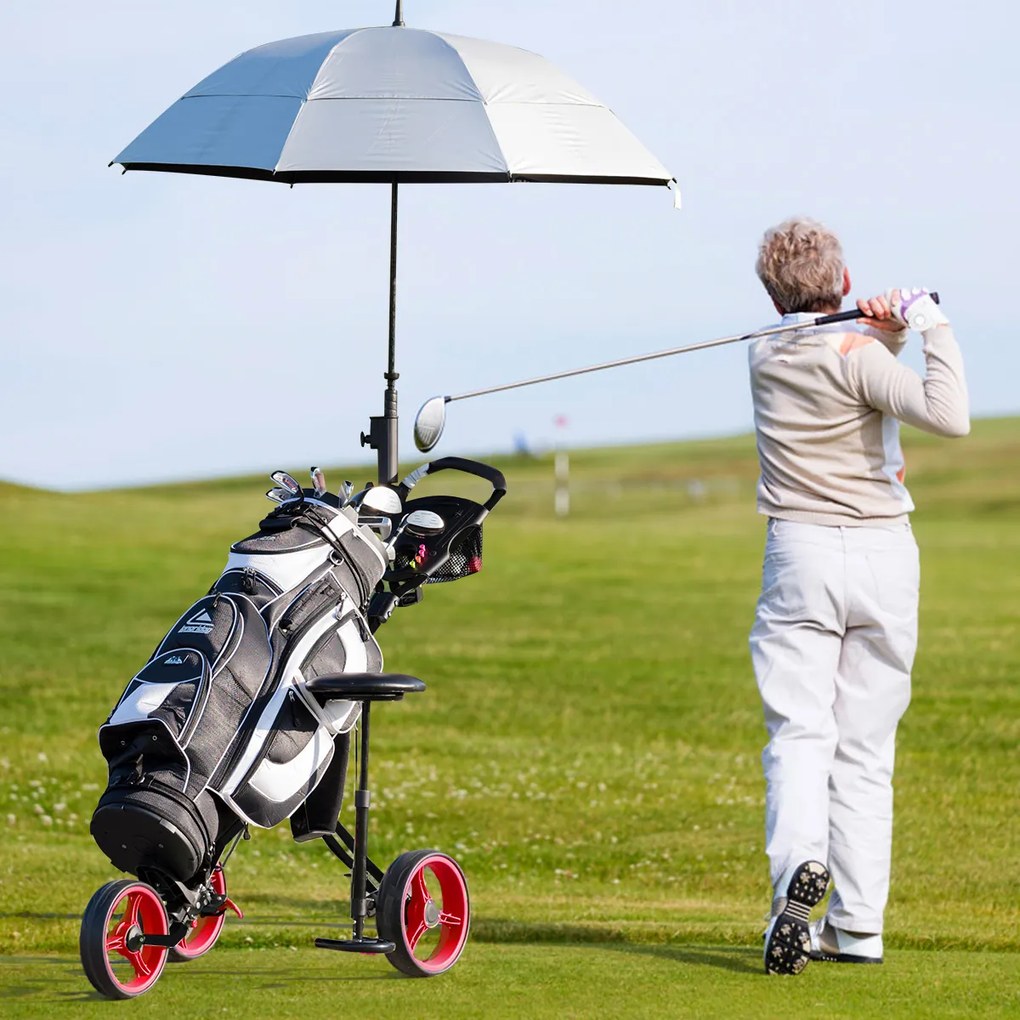 Carrinho de Golfe Dobrável com 3 rodas e Altura do Assento Regulável Altura do Pára-choques de Pé de Suporte Regulável Preto e Vermelho