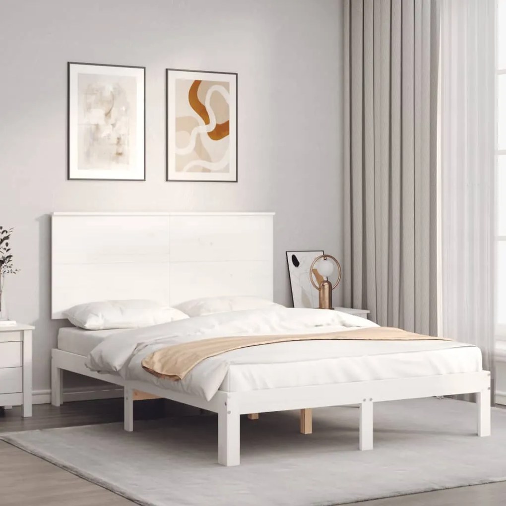 Cama sem colchão 140x190 cm madeira de pinho maciça branco