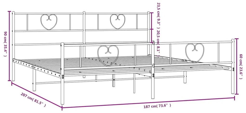 Estrutura de cama com cabeceira e pés 180x200 cm metal preto