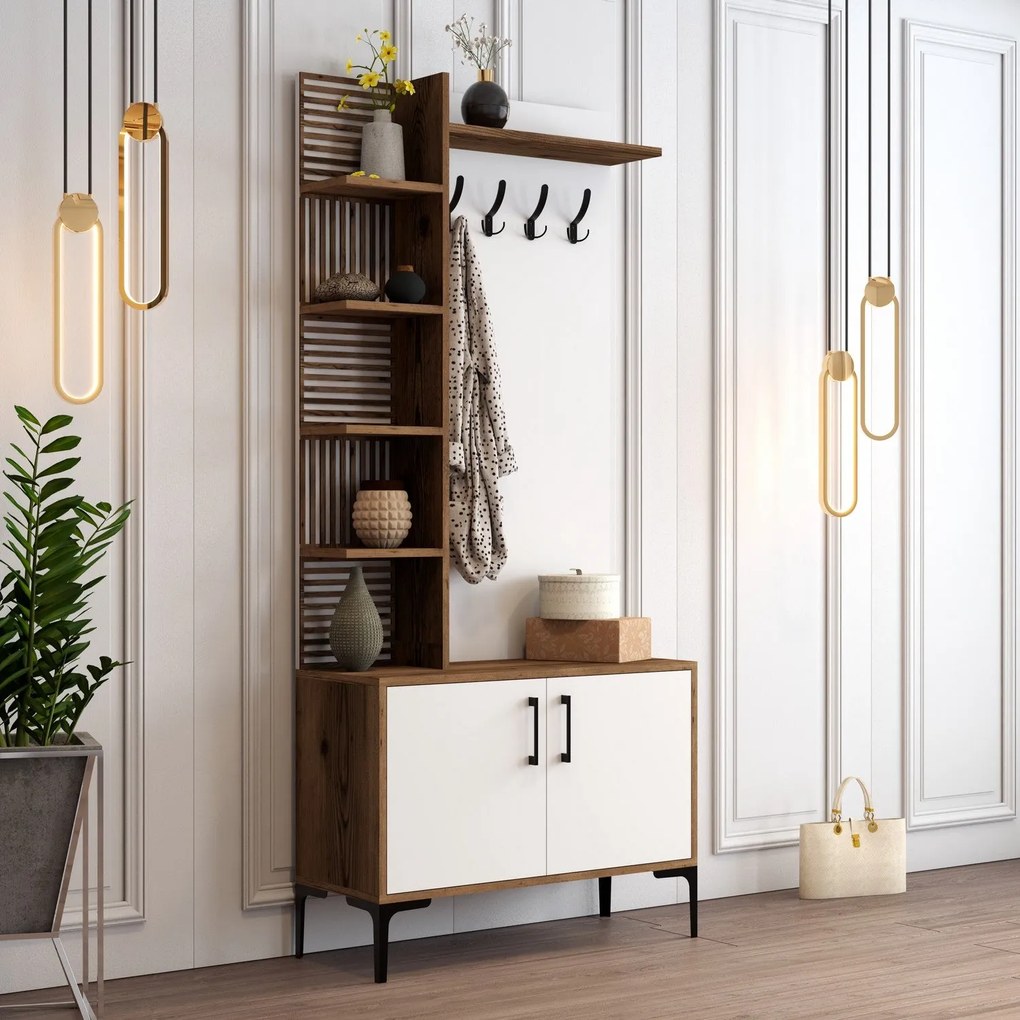 Cabide Viyana D – Nogueira e Branco – 90x200x35 cm
