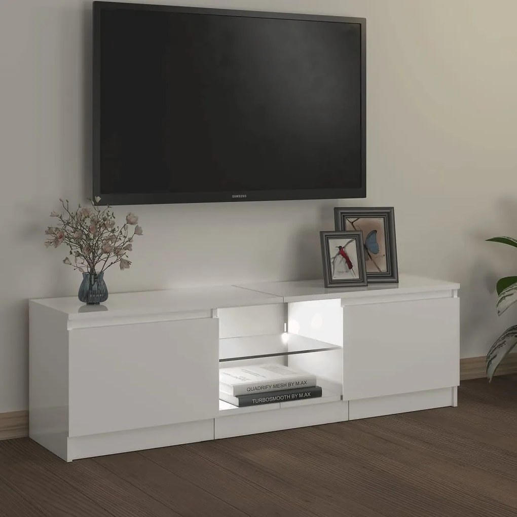 Móvel de TV com luzes LED 120x30x35,5 cm branco brilhante