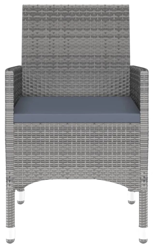 3 pcs conjunto de jantar para jardim vime PE cinzento