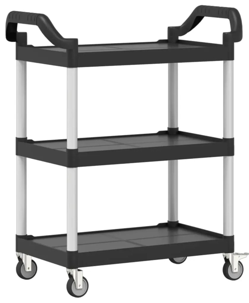 Carrinho c/ 3 prateleiras 81x41x92 cm alumínio preto